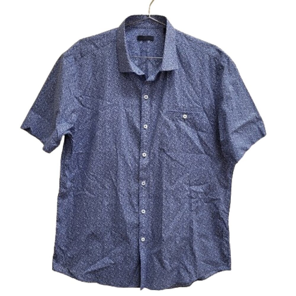 Zachary Prell Blue Print Short Sleeve Button Up Shirt Sz XL